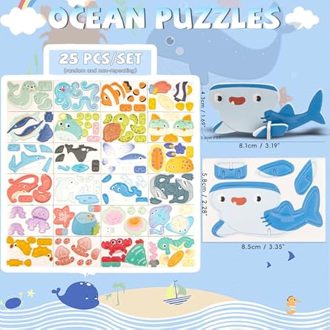 3D PUZZLES FOR TEEN, 25 PCS EDUCATIONAL CARTOON 3D PUZZLE KIT, ENGAGING 3-D PUZZLES SET FOR TEENAGERS CONSTRUCTIBLE, IDEAL FUN ART CRAFTS BIRTHDAY FOR ADOLESCENTS, OCEAN THEMED - Image 2